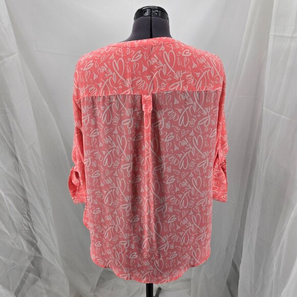 76-3 Torrid Pink Peach Heart Harper ¾ sleeve blouse top Size 1 (14/16) - Picture 6 of 10